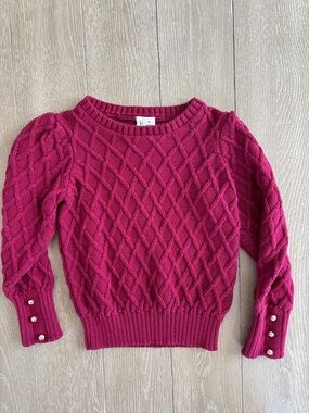 Janie and Jack Burgundy Diamond Cable Knit Sweater with Pearl Buttons